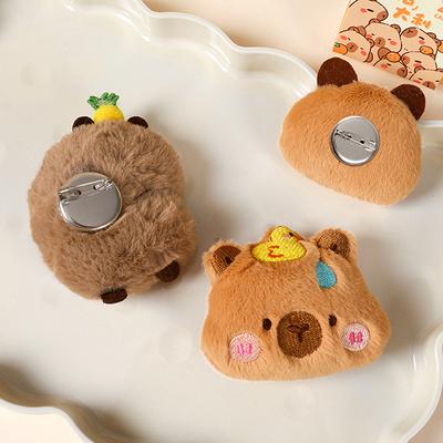 Cute Capybara Animal Plush Doll Brooch Fluffy Soft Stuffed Clothes Badge Pins Backpacks Decoration Accessories
