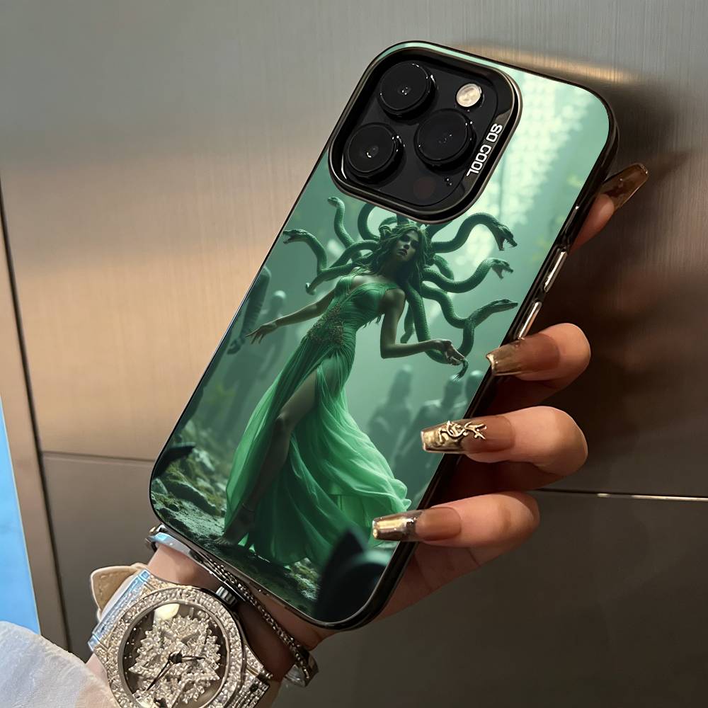 M-Medusa- Griechische- Mythologie Handyhülle Für iPhone 17,16,15,14,13,12,11 Plus Pro Max Farbige Silberne Handyhülle