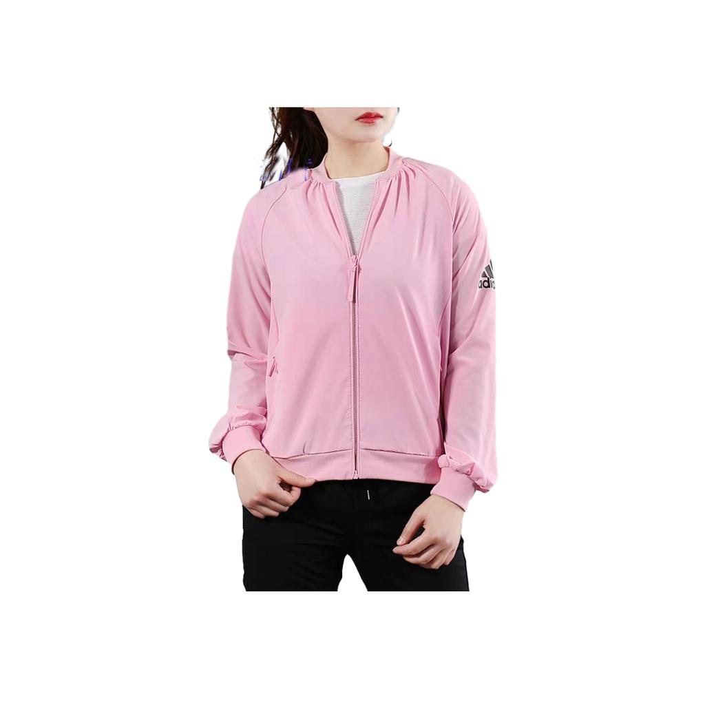 Adidas Logo Casual Sports Zip Long Sleeve Jacket Women Jacket Pink DY8615