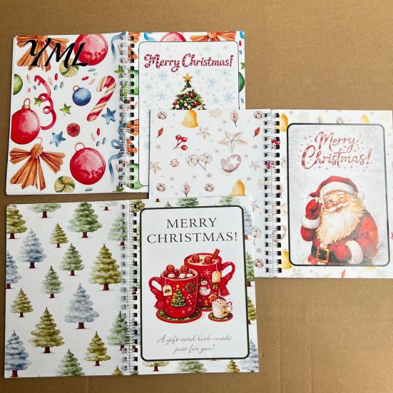 Compact Gift Presentation Folder Christmas Card Book, 7" x 5" Spiral Bound Merry Portable Memory Keeper for Cash Booklet, Greeting Album, Personalized