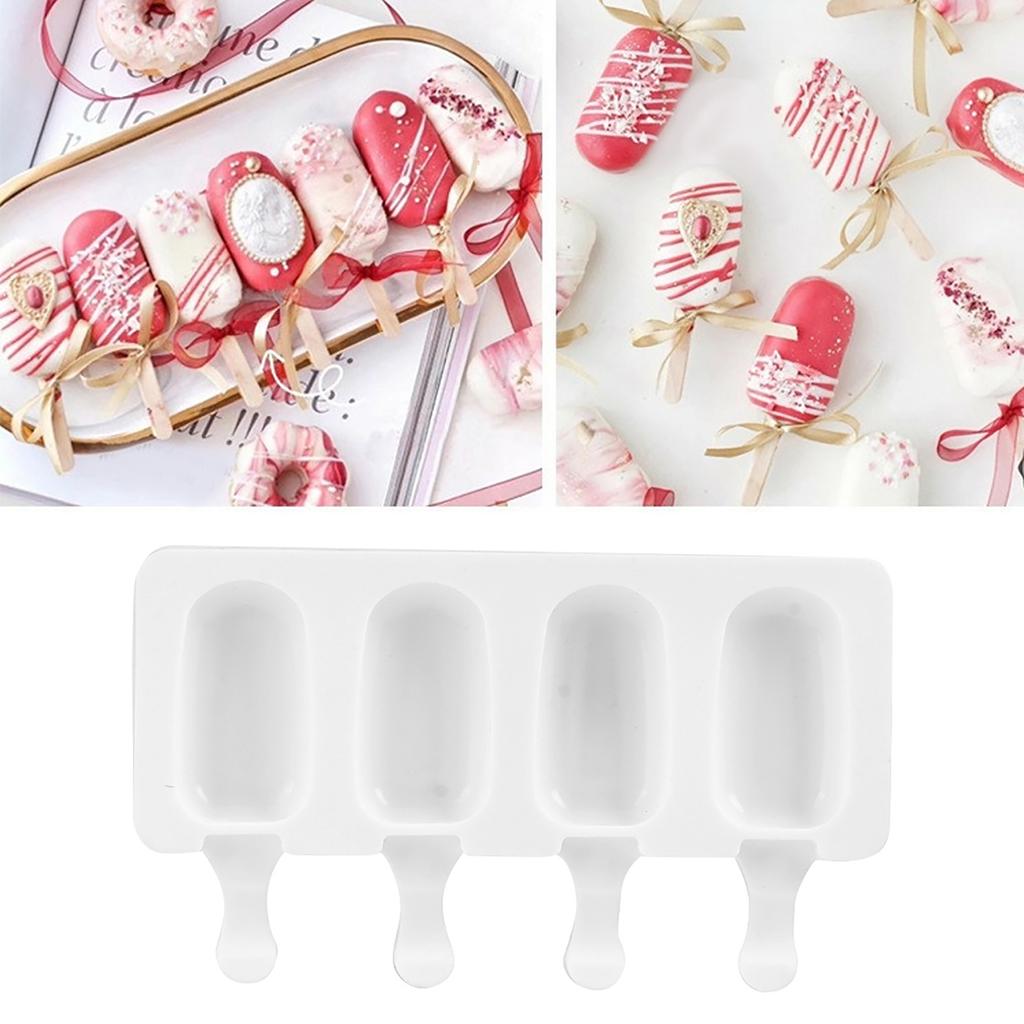 4?Grid Food Grade Silicone Ice Cream Mold Ice Bar Mold Making Tool with Stick for Household DIY