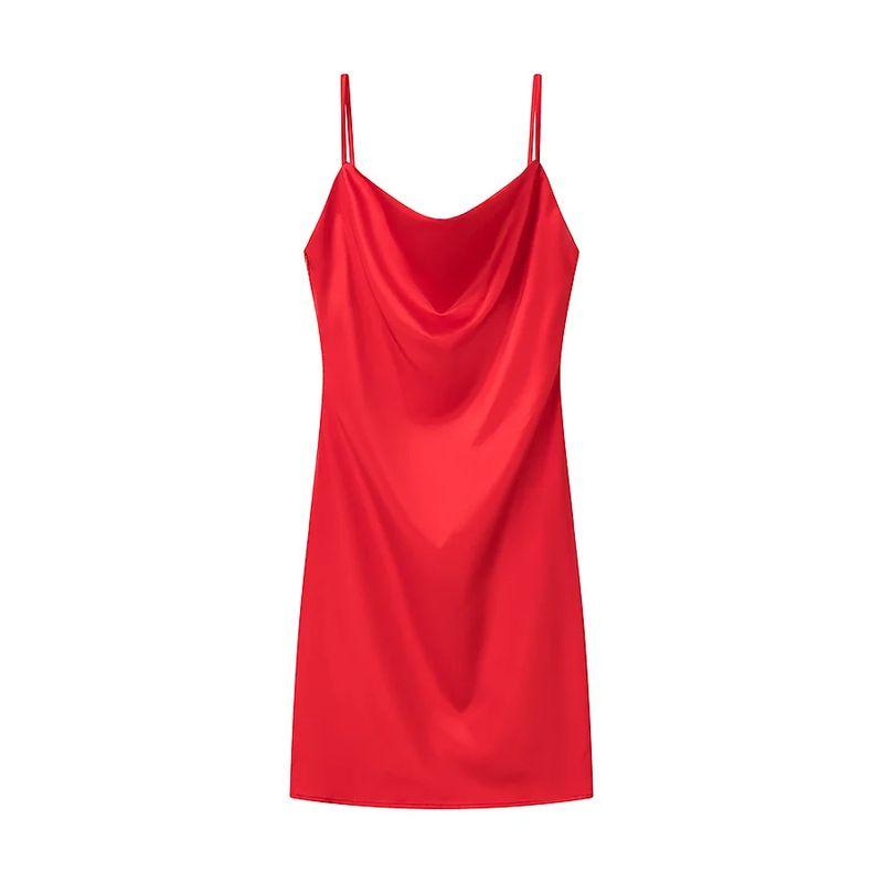 

Za Women s Clothing Spring New Arrival French Ins Style Easiest for Match Sexy Satin Waist-Tight Slimming and Short Sling Dress Red L