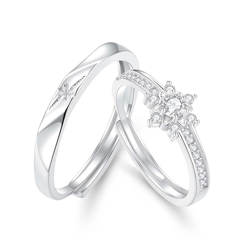 Barbie ring Heart-pounding snowflake sparkling large zirconium pair of rings, adjustable, a pair of high-end sensual rings, romantic TX2604017 золотой