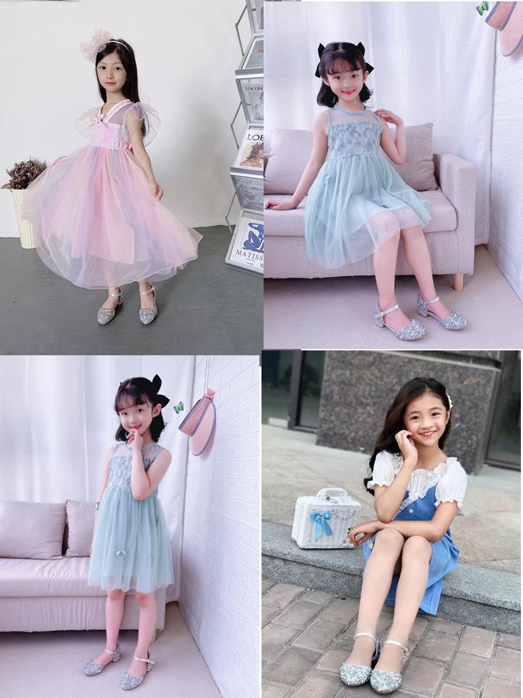 Silver Crystal Low-Heel White Leather Princess Shoes for Girls