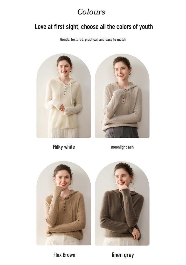 Women's Fashionable Hooded Cashmere Sweater - Versatile, Loose Fit, Short & Long Sleeves, Autumn/Winter Pullover Hoodie.