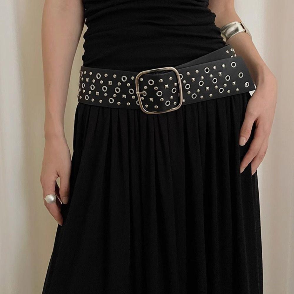 Harajuku Cowgirl Belt Rivet PU Leather Belt Casual Wide Waistband  Dress