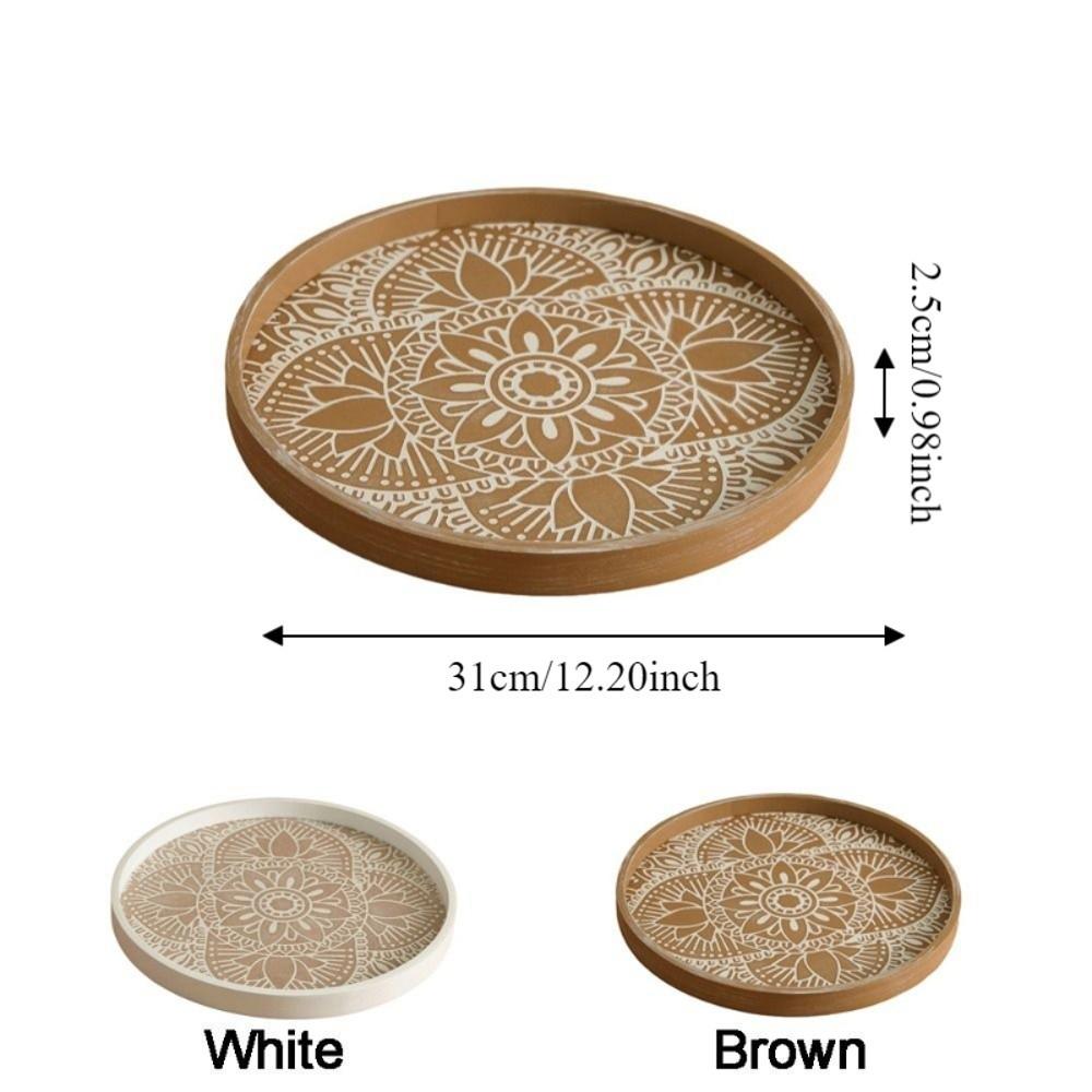Vintage Round Wooden Serving Tray Large Capacity Decorative Fruit Storage Tray Space Saving Candle Holder Home Decor