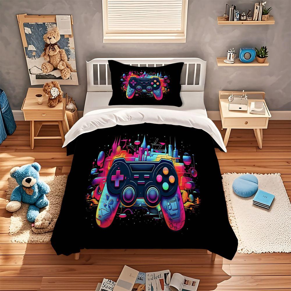 Gaming Controller Duvet Cover Set Colorful Digital Print Bedding Set Soft Microfiber Bed Cover For Teen Bedroom Home Decor