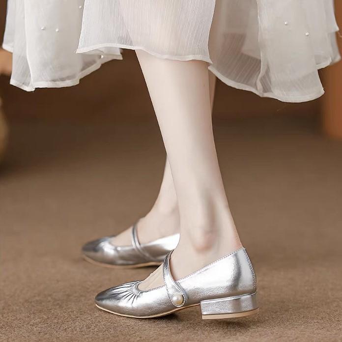 Fashion Shoes Woman Flats Autumn Pearl Decorateion Shallow Mouth Low Heels Oxfords Dress Fall Beading Summer Comfortable Leather New Mar