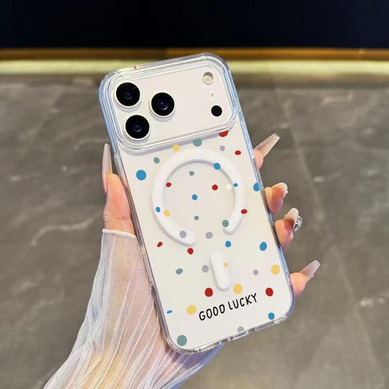 

Colorful Polka Dot Magnetic Phone Case, Compatible with Apple 17Pro, 16, 15, 14, 13, 12, 11, Transparent Design with Large Hole iPhone 16 Pro Max