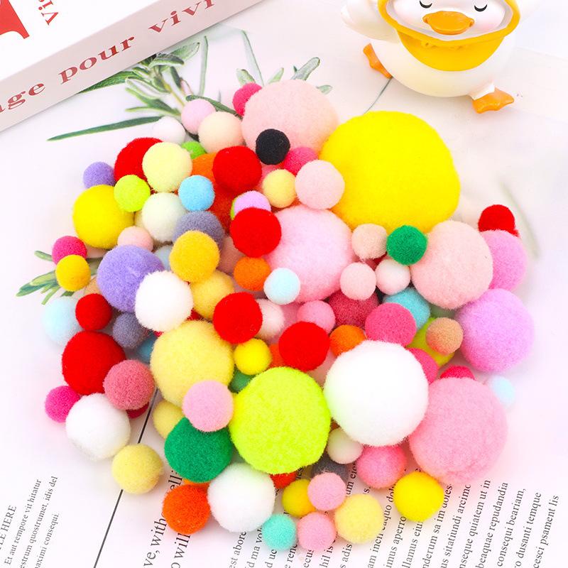 Colorful Gradient Pompom Pack: High-Elastic Plush DIY Toy Accessories for Kids
