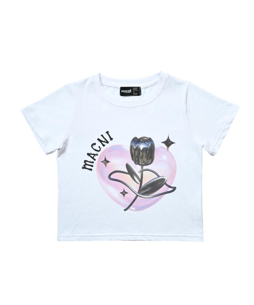 Makeuni Rose Heart Crop T-Shirt White