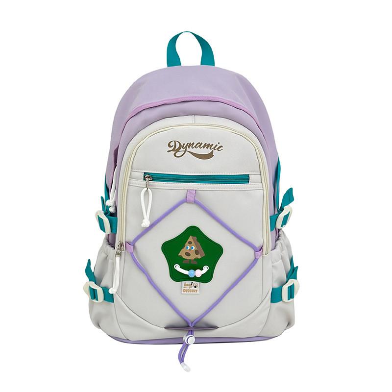 Student Backpack Trendy Nylon School Bag With Padded Shoulder Straps And Spliced Design For Campus Use