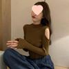 Women's Off-the-Shoulder Long Sleeve Sweater - High Waist Knit Top for Spring and Summer