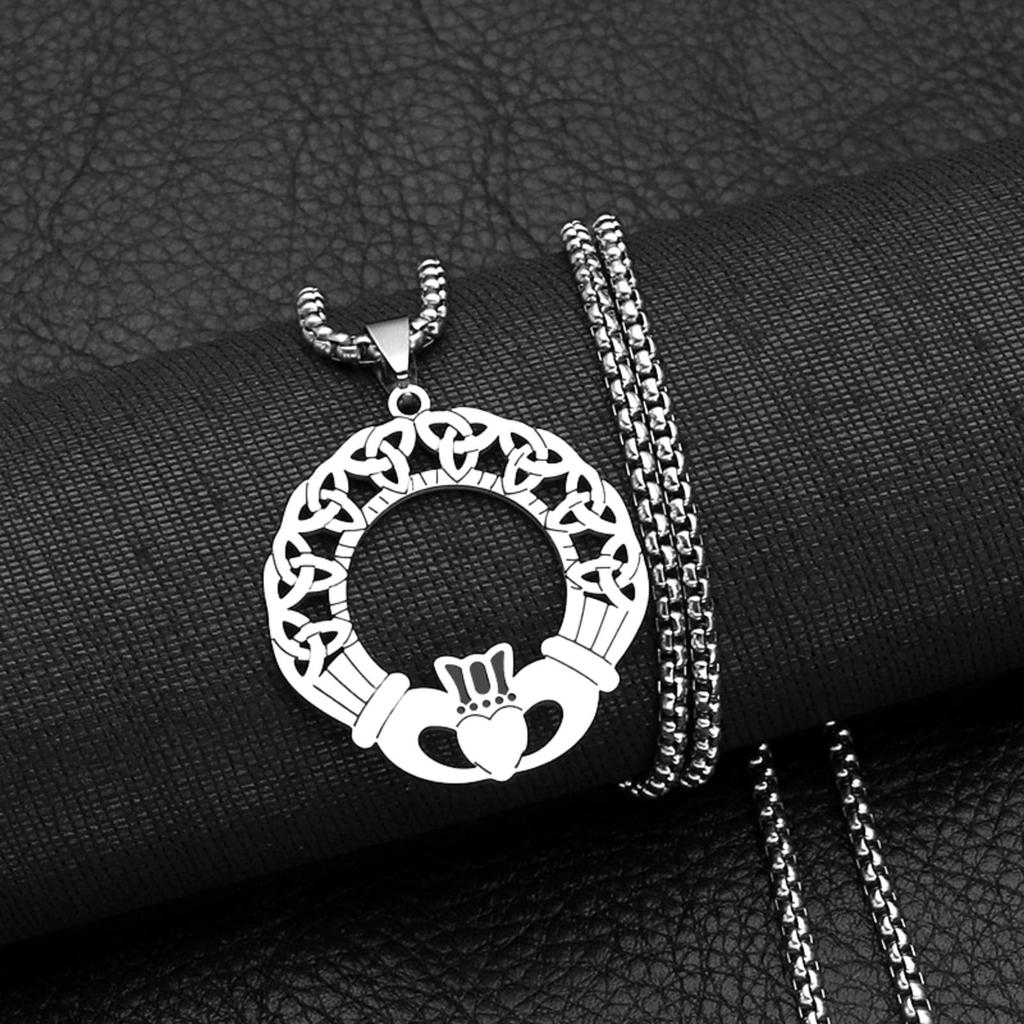 Stainless Steel Irish Celtic Knot Pendant Necklace for Women Men Amulet Jewelry Gift