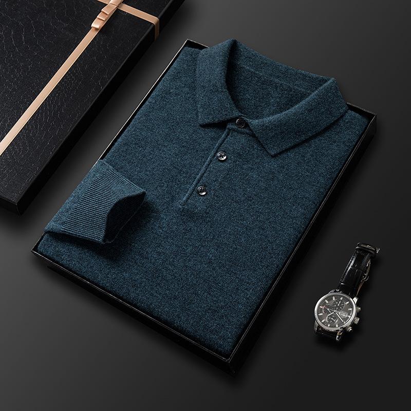 New Autumn and Winter Men's Wool Sweaters, Long-sleeved Pure Wool Sweaters, Men's Casual Lapel Sweaters