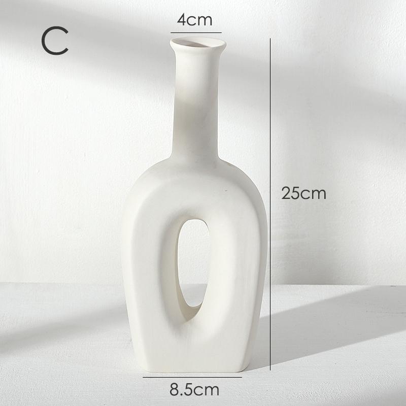 20cm White Ceramic Flower Vase Tabletop Centerpiece Ornament Home Minimalism Decoration Vase Hydroponic Container Pot