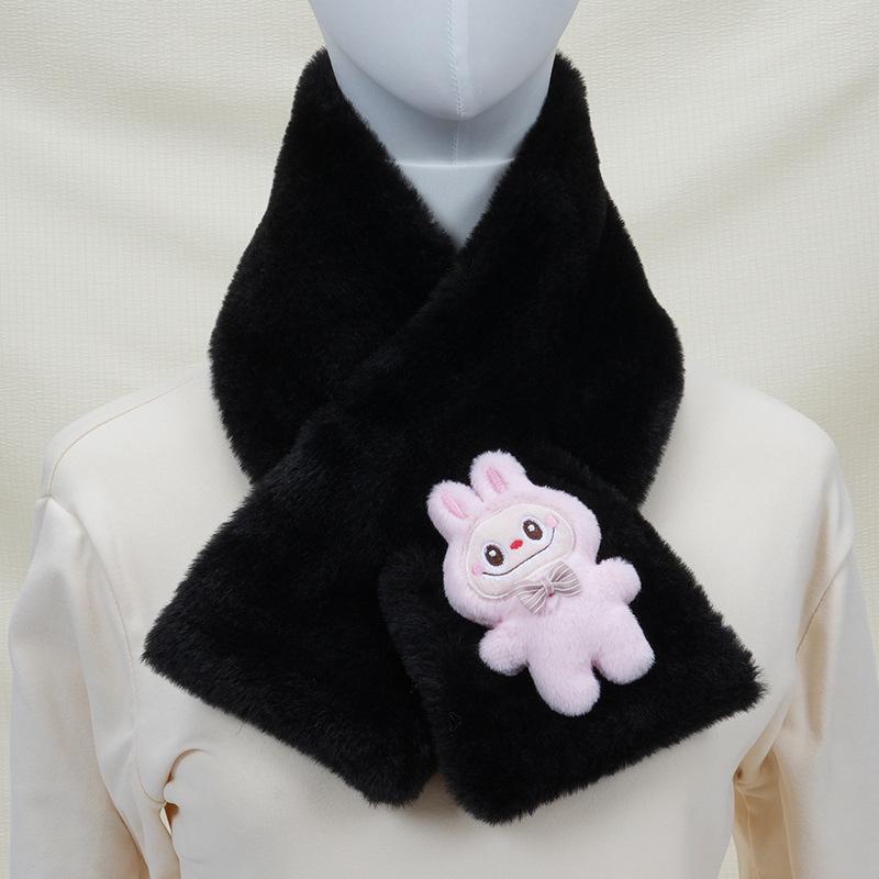 2025 Autumn/Winter Cute Cartoon Plush Scarf: Faux Rabbit Neck Warmer for Girls