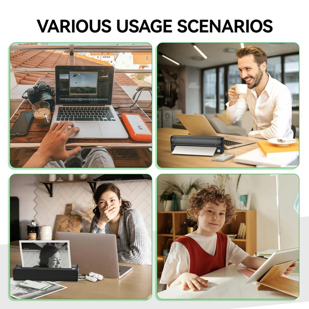 A4 Paper Printer Direct Thermal Transfer 300dpi Wireless Printer Mini Mobile Photo Printer USB BT Connection