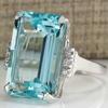 New Fashion Trend Square Light Blue Crystal Zircon Silver Color Ring for Women Elegant Luxury Ladies Wwedding Party  Prem
