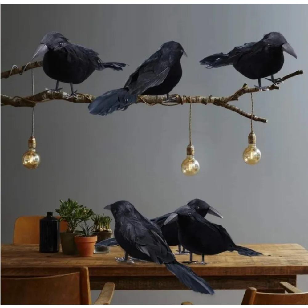 Realistic Artificial Crows Party Ornament Halloween Decorations Black Crow Model Ornament Simulation Bird Home Animal Creepy Toy