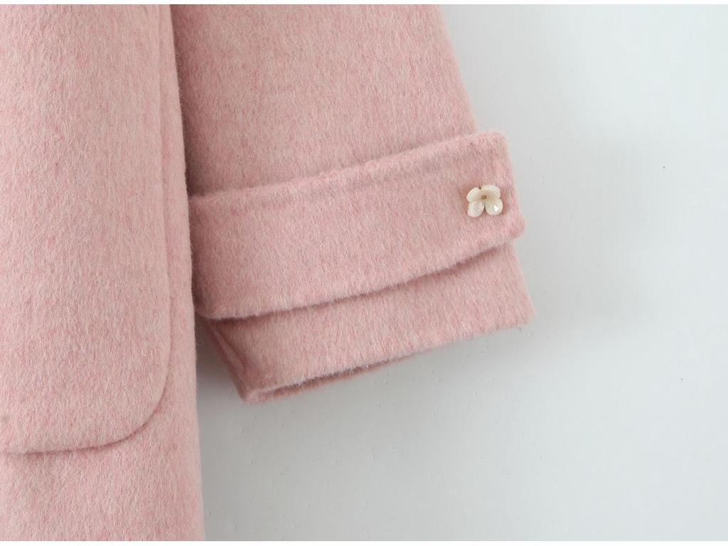 Mid-Length Wool-Cashmere Coat with Doll Collar & Petal Buttons, Double-Faced, Chic Autumn/Winter Style, Youthful Look.