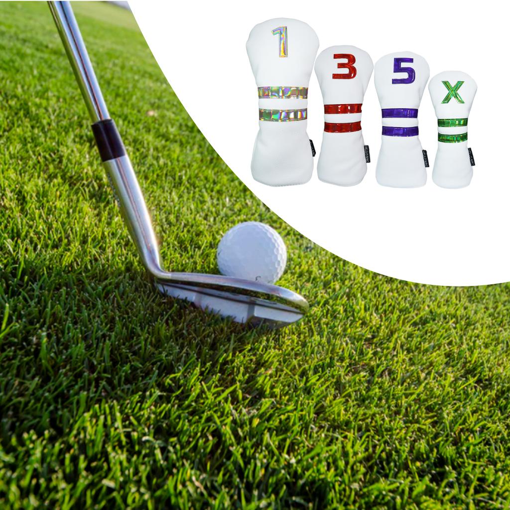 4pcs PU Leather Golf Headcover Wood Guard Sleeve Long Neck Club Head Cover -