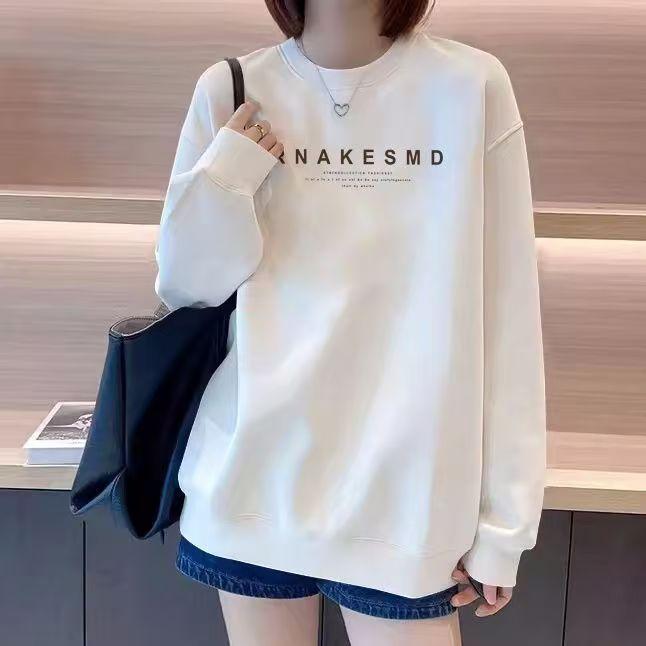 

2024 Белая женская модная повседневная толстовка с длинным рукавом и круглым вырезом, милый топ с рисунком кота, осень XL