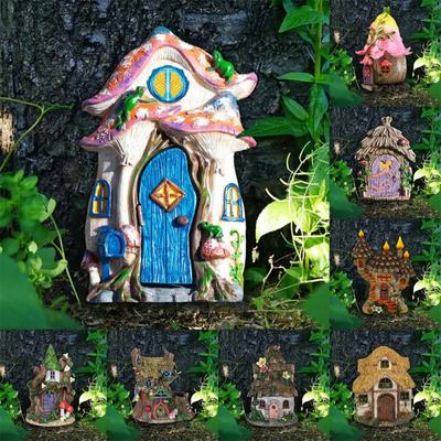 Elf curte ușă sculptură rășină miniatură grădină fereastră ușă figurine meșteșuguri creative opera de artă magic basm decor mondial