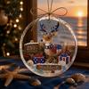 Crystal Texture Gift Tag 250 Anniversary USA Sea Glass Christmas Ornament, 1776-2026 Patriotic Faux Red Blue Festive Accents Clear Keepsake,
