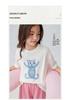 Girls' White Cartoon Cat Loose-Fit Round Neck T-Shirt