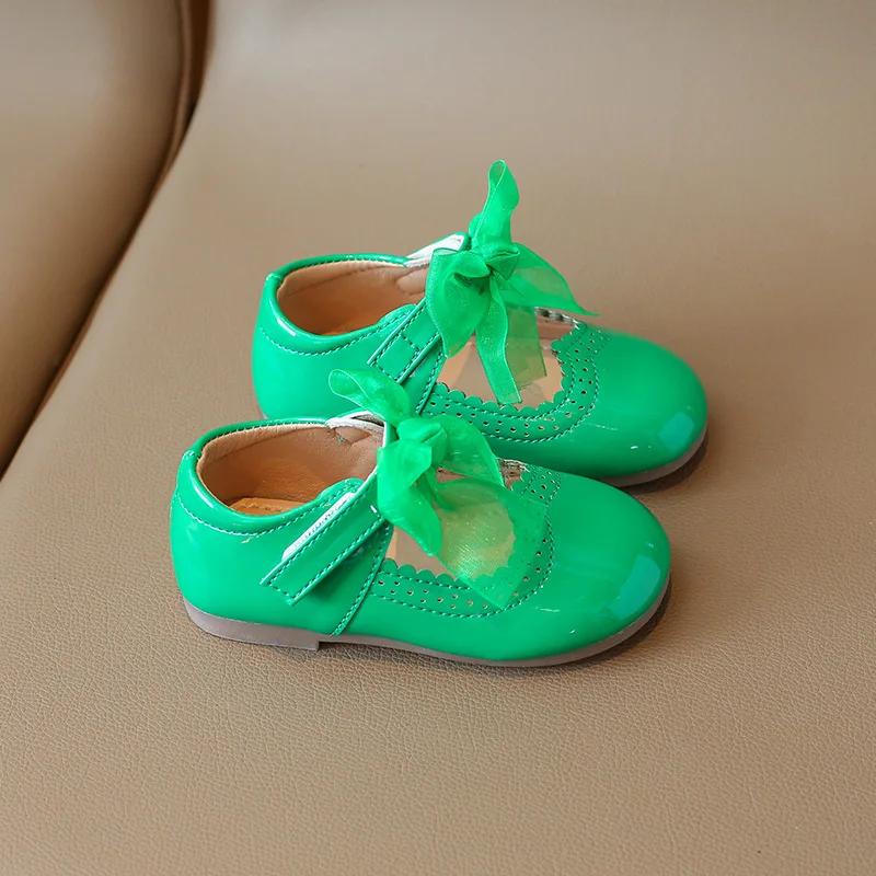 

2024 Детские кожаные туфли для девочек весна-осень новые модные мягкие удобные корейские туфли принцессы универсальные однотонные туфли 16 зелёный