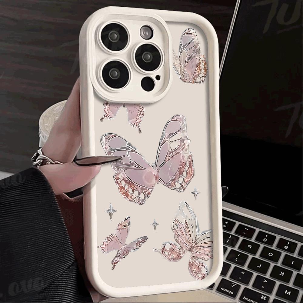 Gold Butterfly Silicone Phone Case For iPhone 16 15 14 Pro Max Cases iPhone 13 12 11 Pro Max Mini XS XR X 7 8 Plus SE 2020 Cover