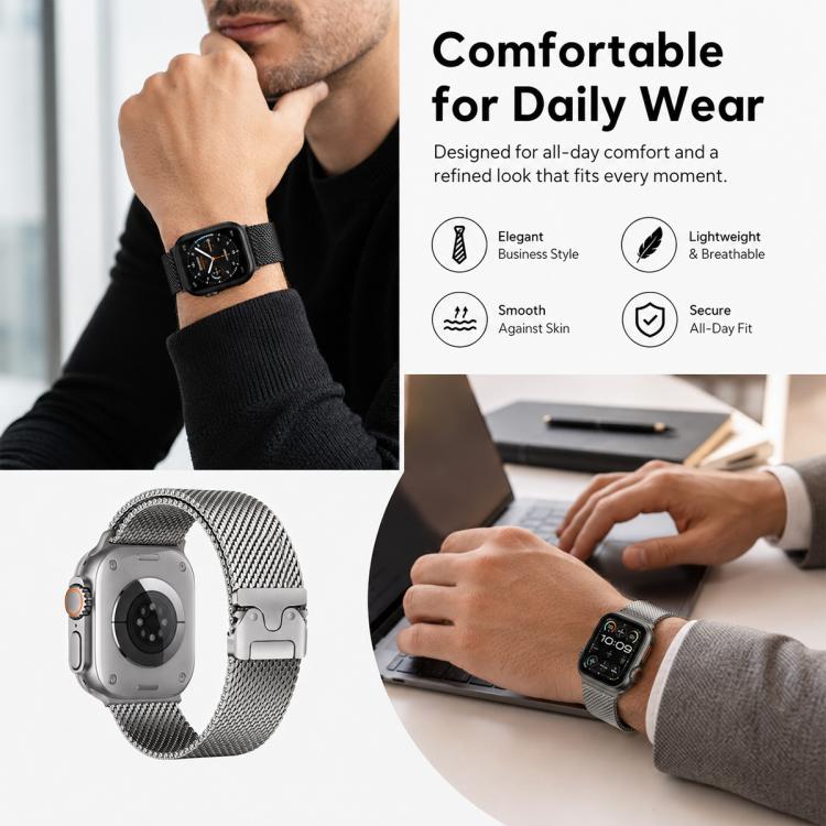 5‑Pack Umbrella‑Buckle Milanese & Butterfly‑Buckle Stainless‑Steel Watch‑Band Strap, Adjustable Wrist‑Bracelet Accessory For Apple Watch 38‑49mm