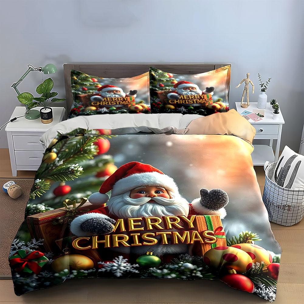Santa Merry Christmas Design Bedding Duvet Cover Set Duvet Cover Pillowcases  (1*Duvet Cover 2*Pillowcases, without duvet insert)
