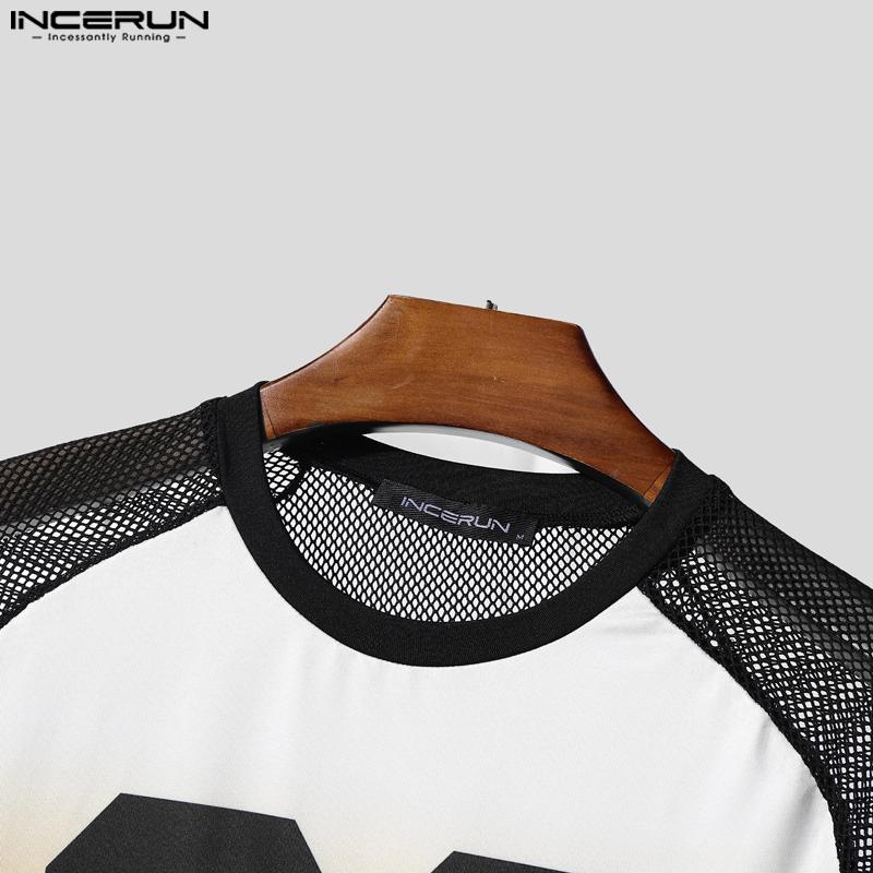 INCERUN Men Underwear Sets Mesh Sheer Print Patchwork Tops Shorts Outfit Home Wear