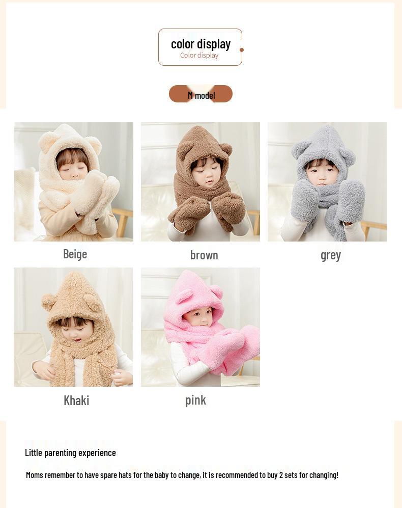 Kids' Plush Hat, Scarf & Gloves Set - Warm, Thickened, One-Piece for Boys & Girls, Autumn/Winter Parent-Child Style