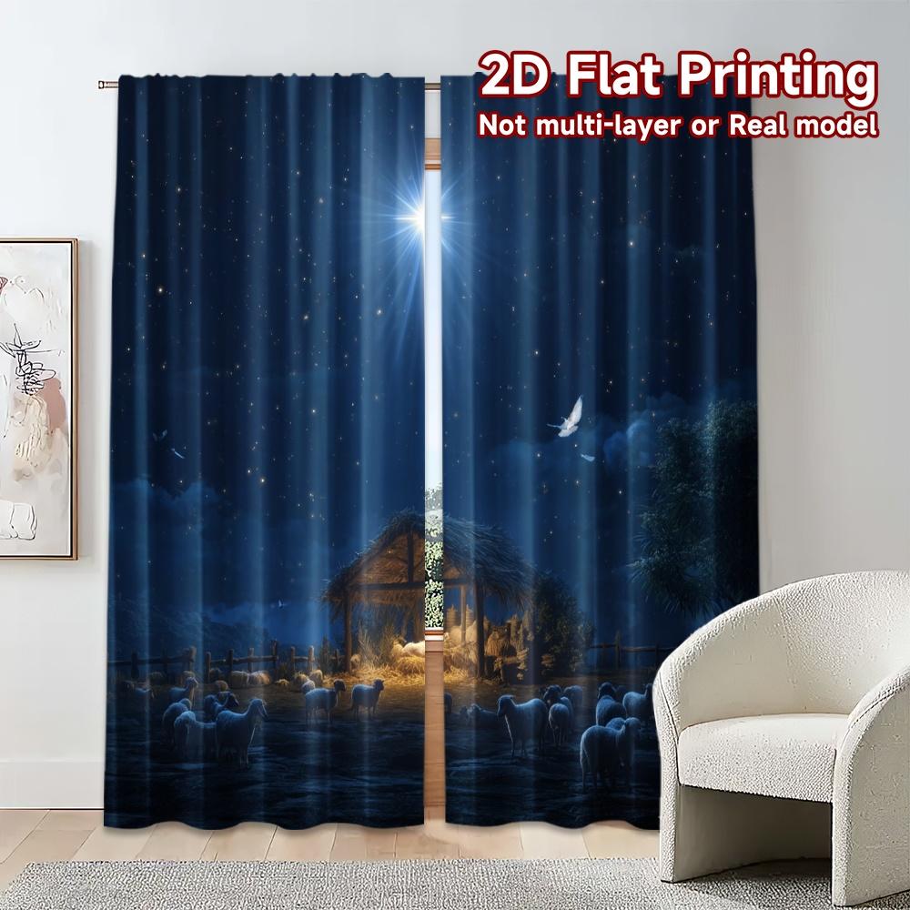 Set Of 2 Modern Flat Printing Curtains Without Rod Bethlehem Night Fashionable Polyester Gifts Curtain Made