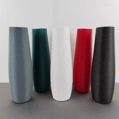 Solid Color Plastic Flower Vase Plastic Stripes Design Nordic Decorative Vase Desktop Decor Ornament Living Room Ornament