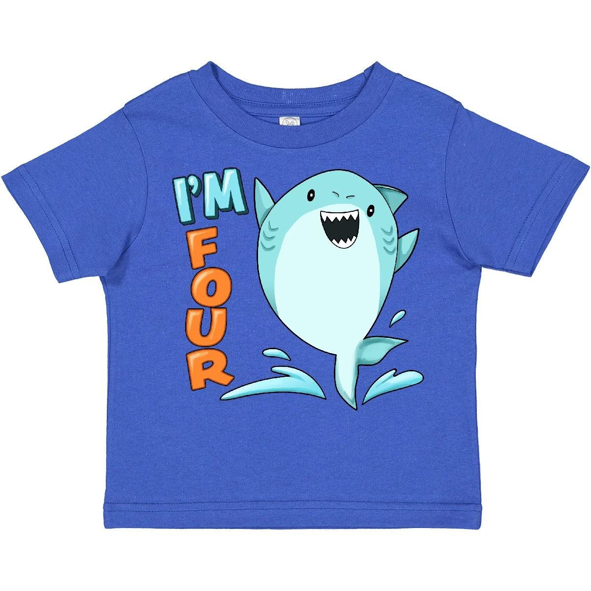 Inktastic I m Four- Shark Fourth Birthday Toddler T-Shirt Birthdays 4th 4 Year 130