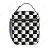Black And White Checkered Cat Insulated Lunch Bag,Kids Lunch Box For Girls Boys Teen,Kid Lunch Box Cooler Bag With Front Pocket