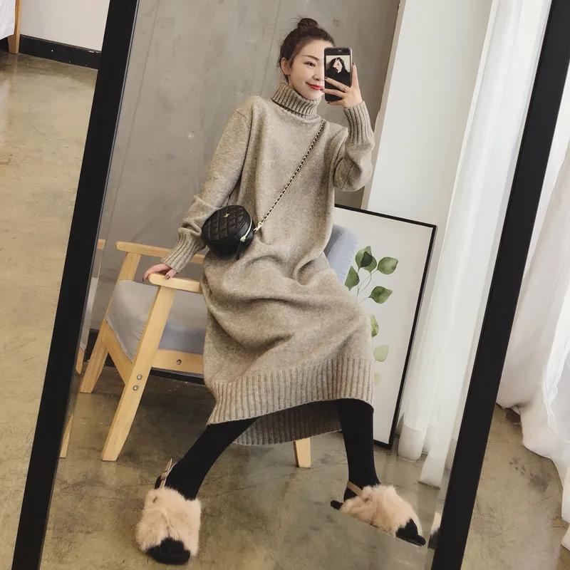 Sweater Autumn and Winter Loose Thickened Turtleneck Pullover with Bottoming Skirt Mid-length Over-the-knee Sweater