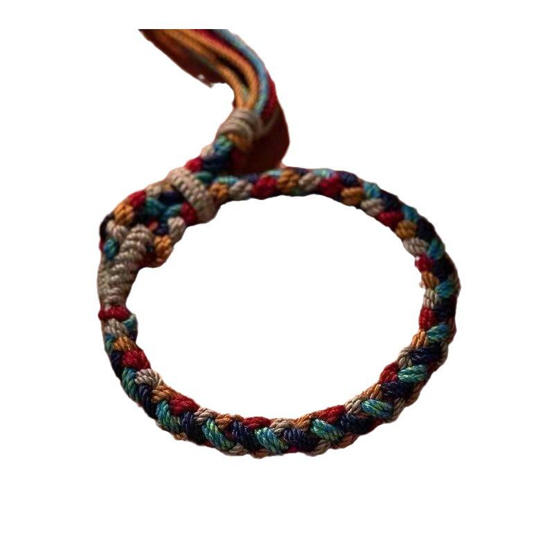 Tibetan Handmade Multicolor Braided Cotton Bracelet, Adjustable Ethnic Style Jewelry Gift.