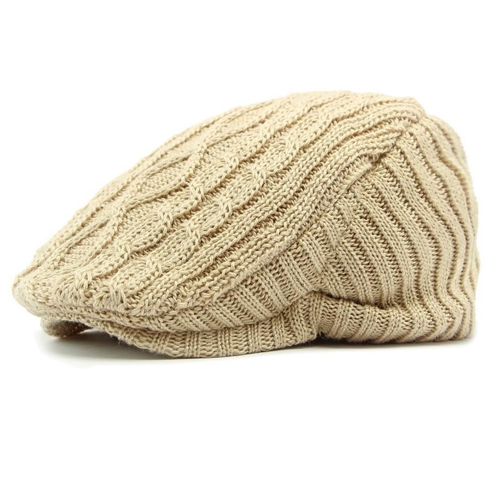 Fashion Wool Newsboy Beret Solid Color Fleece Lined Warm Knit Hat Casual Breathable Snow Ski Caps Winter