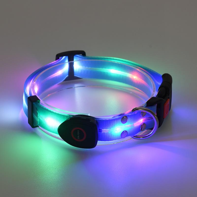 Dog Colorful Led Dog Luminous Collar Rechargeable Luminous Dog Rope Nylon Pvc Wrapped Tape Pet Luminous Collar