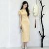 Yellow is sent to test the national style, new Chinese style, Suzhou long cheongsam, improved young women's high sense, daily can be worn in summer
