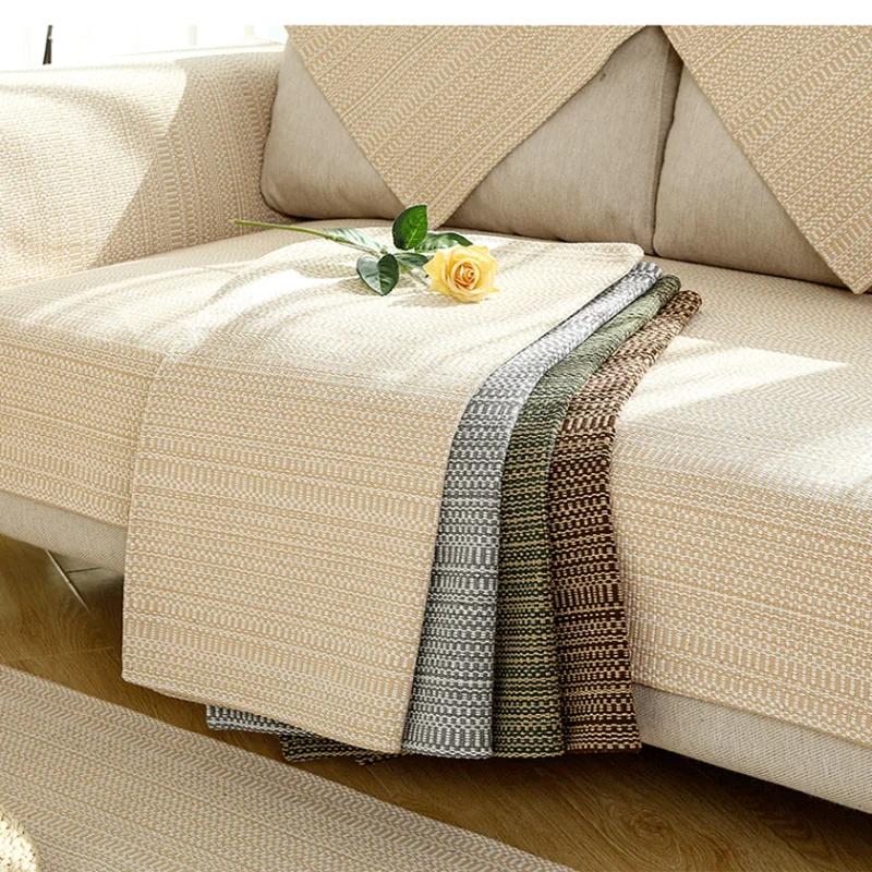 Летний льняной коврик для дивана простой современный противоскользящий пылезащитный подушка для сиденья утолщенный дышащий для украшения дома тканое полотенце для дивана 70x70cm 1pcs 1885₽