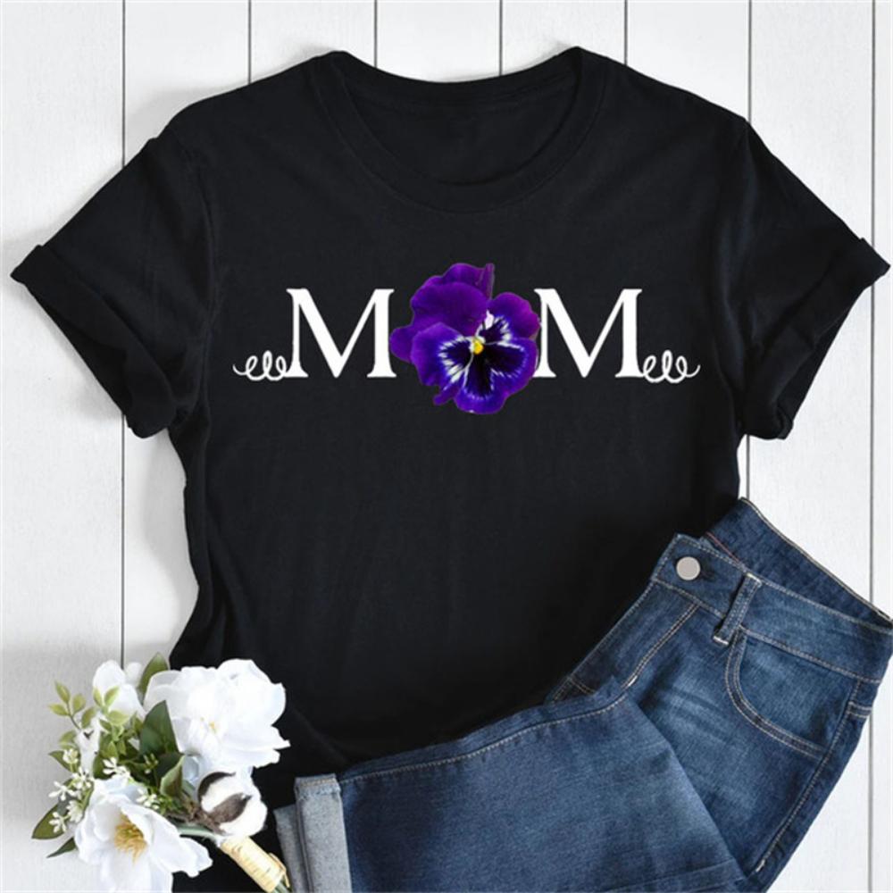 New Women T Shirt Fashion MOM Butterfly Floral Print Tshirt Casual Short Sleeve Tops Tee Women T-shirts 90s Lady Female T Shirt