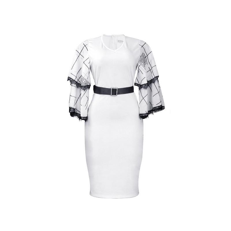 

Женское новое платье с V-образным вырезом, рукавами-фонариками, облегающее бедра, офисное платье-карандаш для работы S