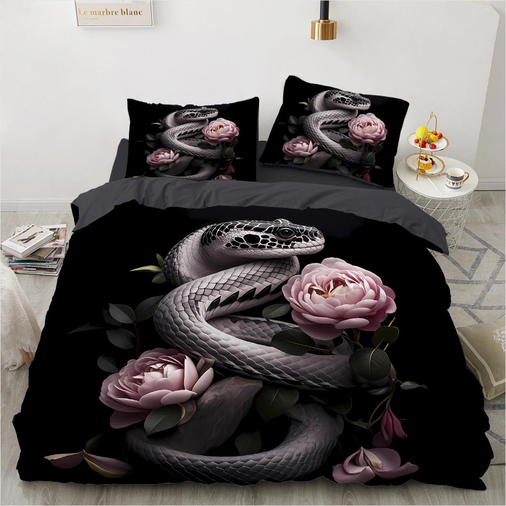 Home Fire Snake Pattern 3D Print (Set of Three) Single Double Queen Quilt Cover Pillowcase Bedding Set